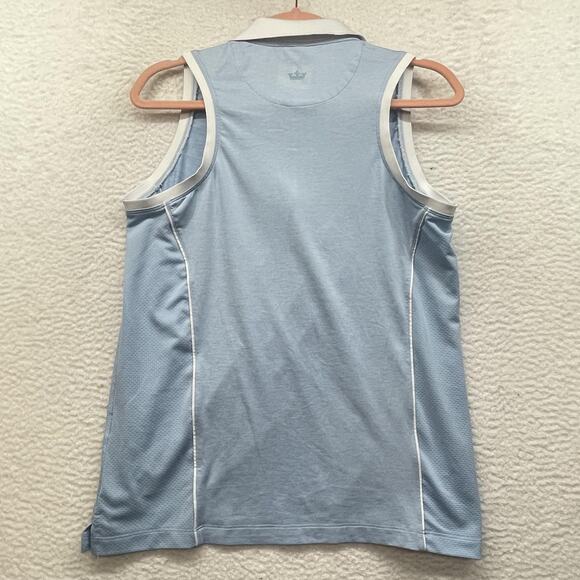 Peter Millar Polo Shirt Womens Small Blue White Sleeveless Golf UPF 50 Half Zip - Picture 2 of 12